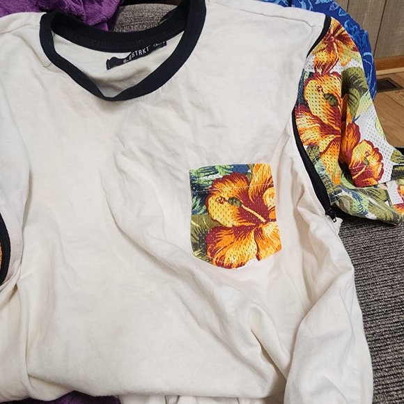 8ighth Dstrkt men's beige tshirt floral removeable sleeves Large G8EZWY - Picture 2 of 11